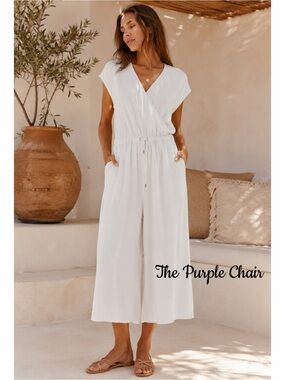 EILEEN FISHER NWT White Cropped Wide Leg Jumpsuit S